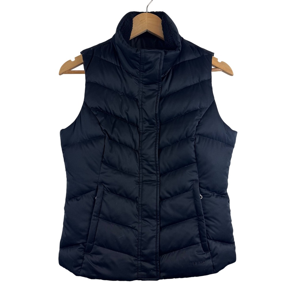 Eddie Bauer Puffer Vest Women S Black EB550 Goose Down Chevron Quilted Insulated